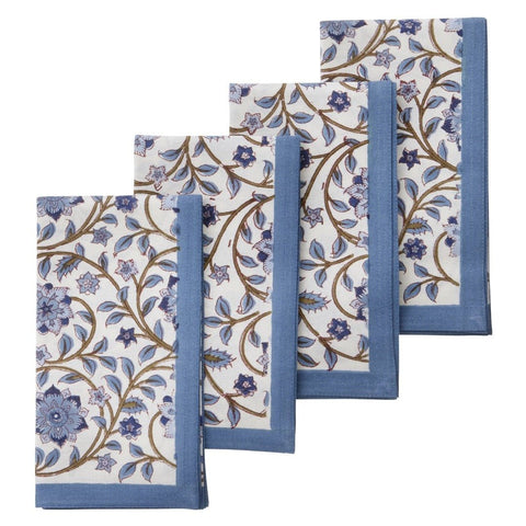 Napkins 'Roja Atlantic' Hand Block Printed Cotton Set of Four by Bungalow of Denmark - Curated Living