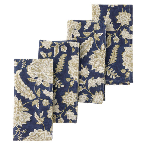 Napkins 'Yamini Midnight' Hand Block Printed Cotton Set of Four by Bungalow of Denmark - Curated Living