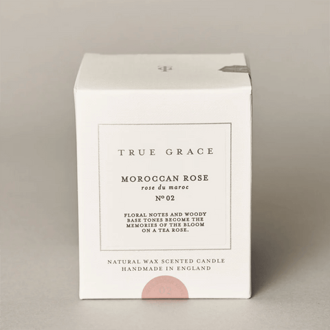 Natural Wax 'Moroccan Rose No 2' Scented Candle in White Box by True Grace - Curated Living