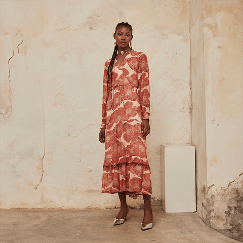 Nude 'Maldini' Long Floral Print Dress with Lurex by NKN Nekane - Curated Living