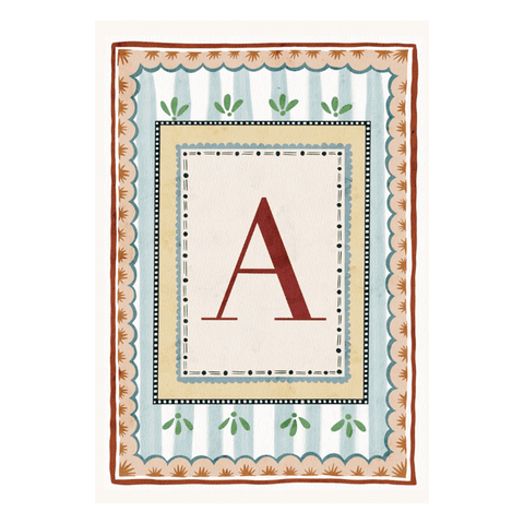 Nursery Letters A to Z - blue striped background - Print by Tilly Lock Art - Curated Living