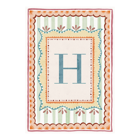 Nursery Letters A to Z - green striped background - Print by Tilly Lock Art - Curated Living