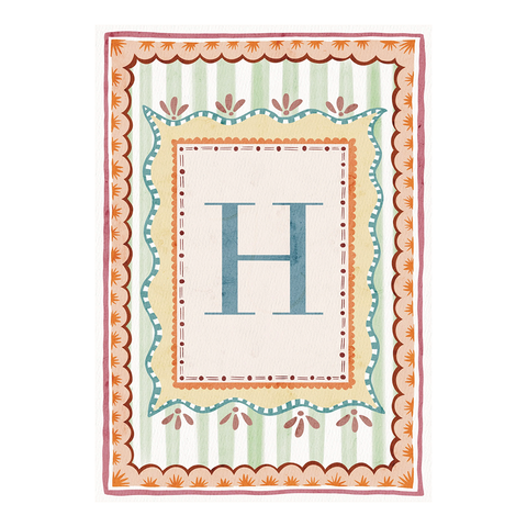 Nursery Letters A to Z - green striped background - Print by Tilly Lock Art