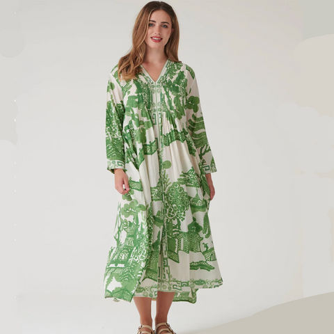 Pinch Pleat 'Giant Willow Green' Dress by One Hundred Stars