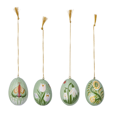 Papier Mâché 'Anila Sage' 7cm Eggs - Box of Four by Bungalow of Denmark - Curated Living
