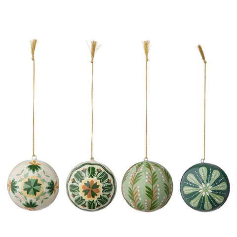 Papier Mâché 'Gaya Hunter 7cm' Baubles Box of Four by Bungalow of Denmark - Curated Living