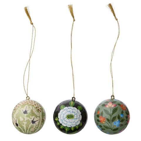 Papier Mâché 'Gaya Sage' Baubles Box of Three by Bungalow of Denmark - Curated Living