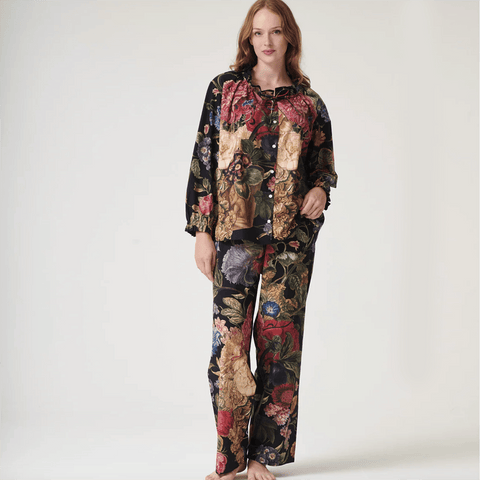Poplin 'Primula Black' Pyjamas by One Hundred Stars - Curated Living