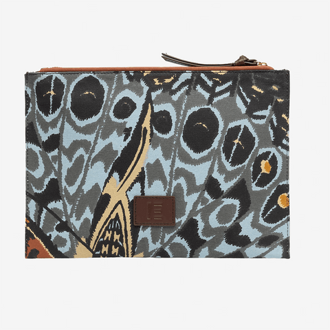 Pouch Bag 'Butterflies' 100% Cotton with 100% Leather in Natural by Inoui Editions - Curated Living