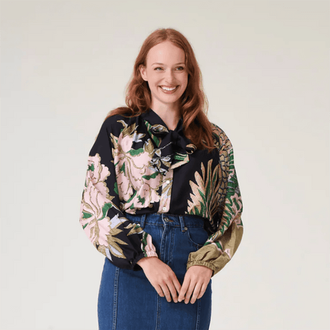 Pussy Bow 'Orchid Black' Blouse by One Hundred Stars - Curated Living