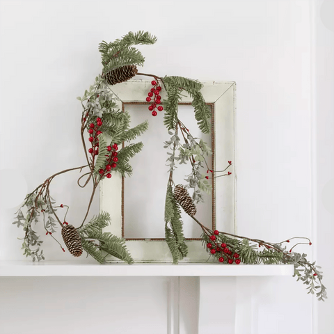 'Red Berry Cone and Spruce Garland' by Grand Illusions - Curated Living
