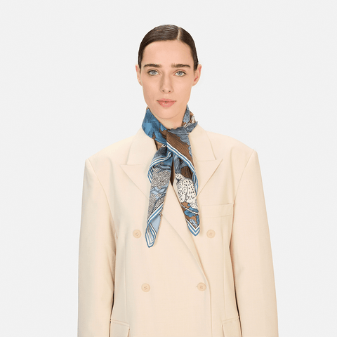 Scarf 70 'History' 100% Silk in Blue by Inoui Editions - Curated Living