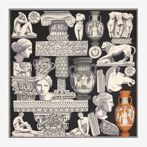 Scarf Square 130 'Archives in Black' Inoui Editions Pour Le Louvre - Curated Living
