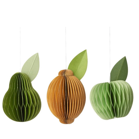 Set of Three Honeycomb 'Fruit' Hanging Decorations by Bungalow of Denmark - Curated Living
