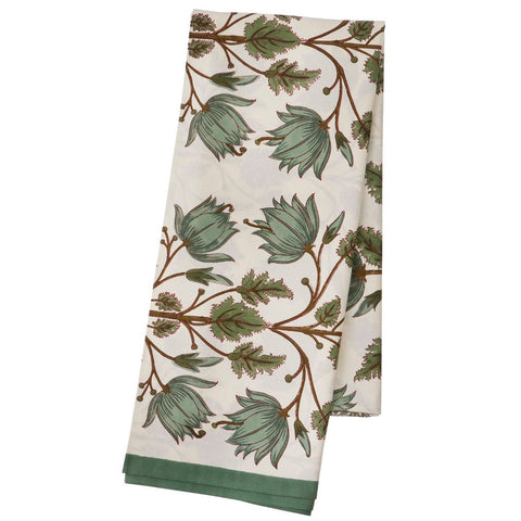 Tablecloth 'Flora Sage' Hand Block Printed Cotton by Bungalow of Denmark - Curated Living
