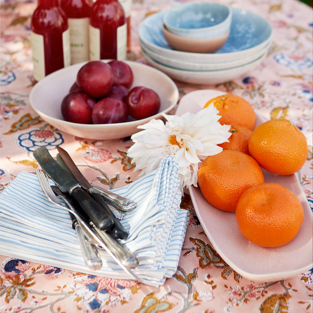 Hydrangea Peach Flowers Hand Block Printed Tablecloth