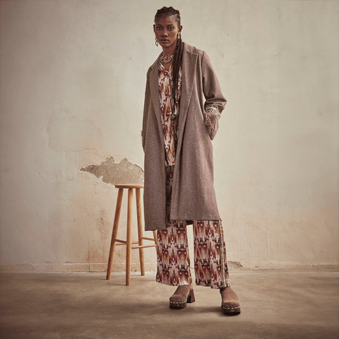 Taupe 'Colette' Wool Coat With Fur Cuffs by NKN Nekane - Curated Living