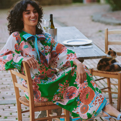 Tie 'Kitsch Bouquet Green' Dress by One Hundred Stars - Curated Living