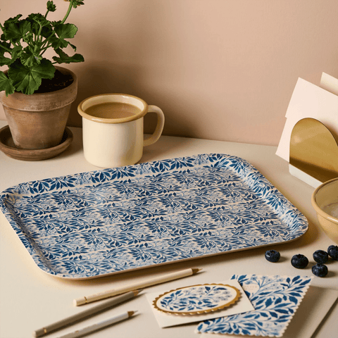 Tray 'Blue Flora' Medium by Wanderlust - Curated Living