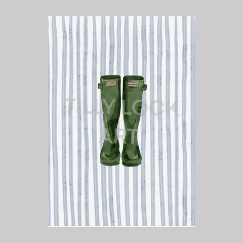 Welly Boots Blue Print by Tilly Lock Art - Curated Living