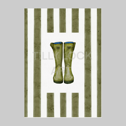 Welly Boots Green Print by Tilly Lock Art - Curated Living