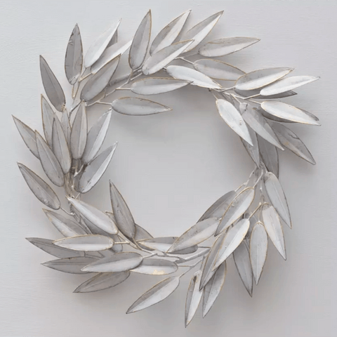 Wreath Metal 'Vintage White Leaf' by Grand Illusions - Curated Living