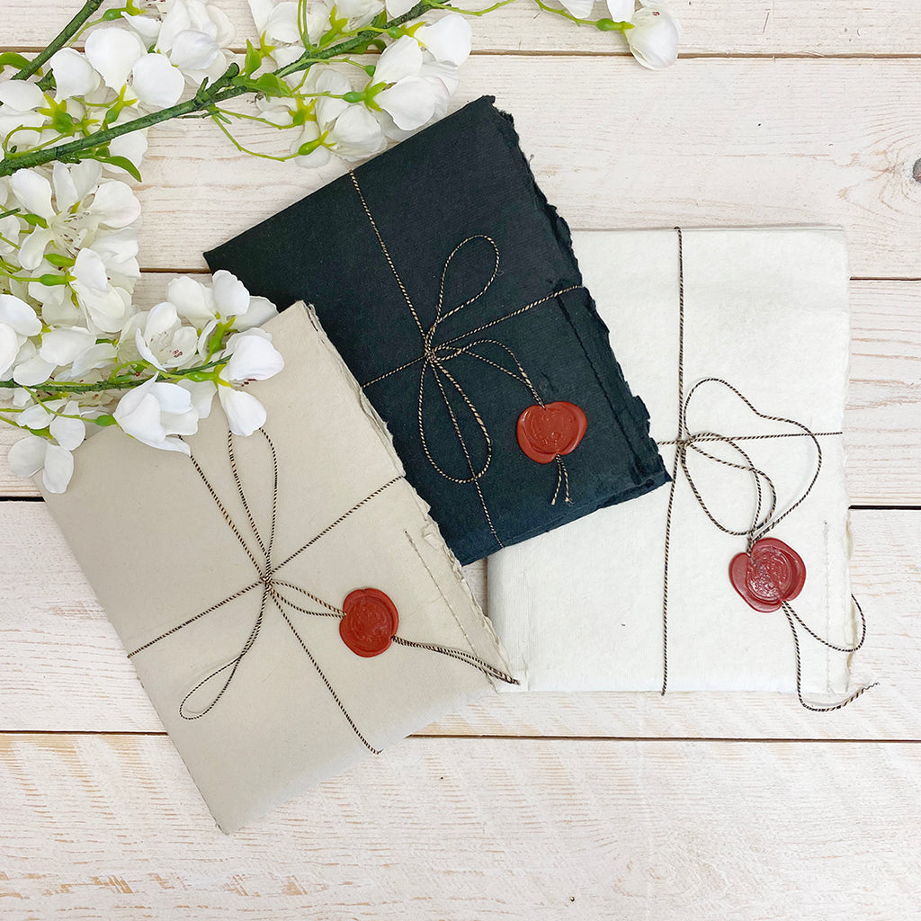 Merci Louis Folded Vintage Handmade Paper Cards & Envelopes. Olive.
