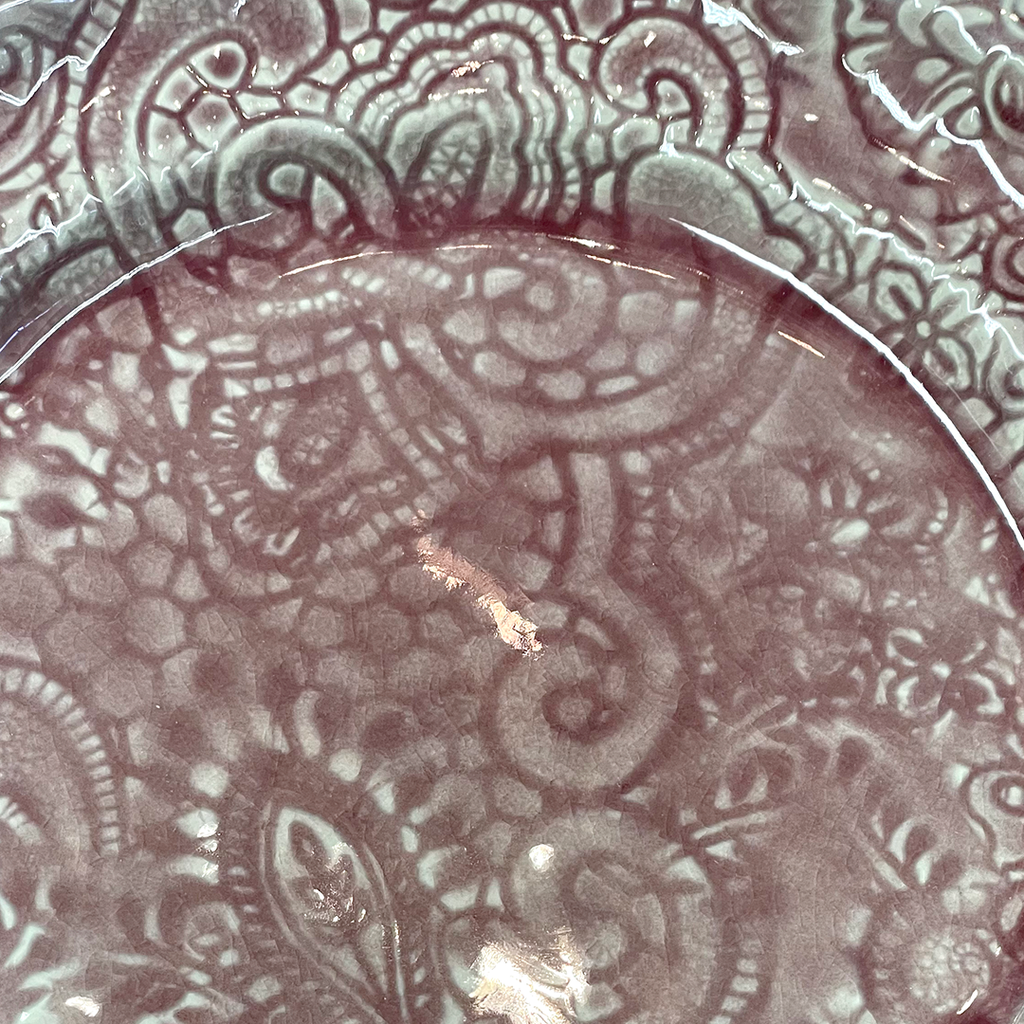 Crackle Glaze Side Plate. Old Rose.