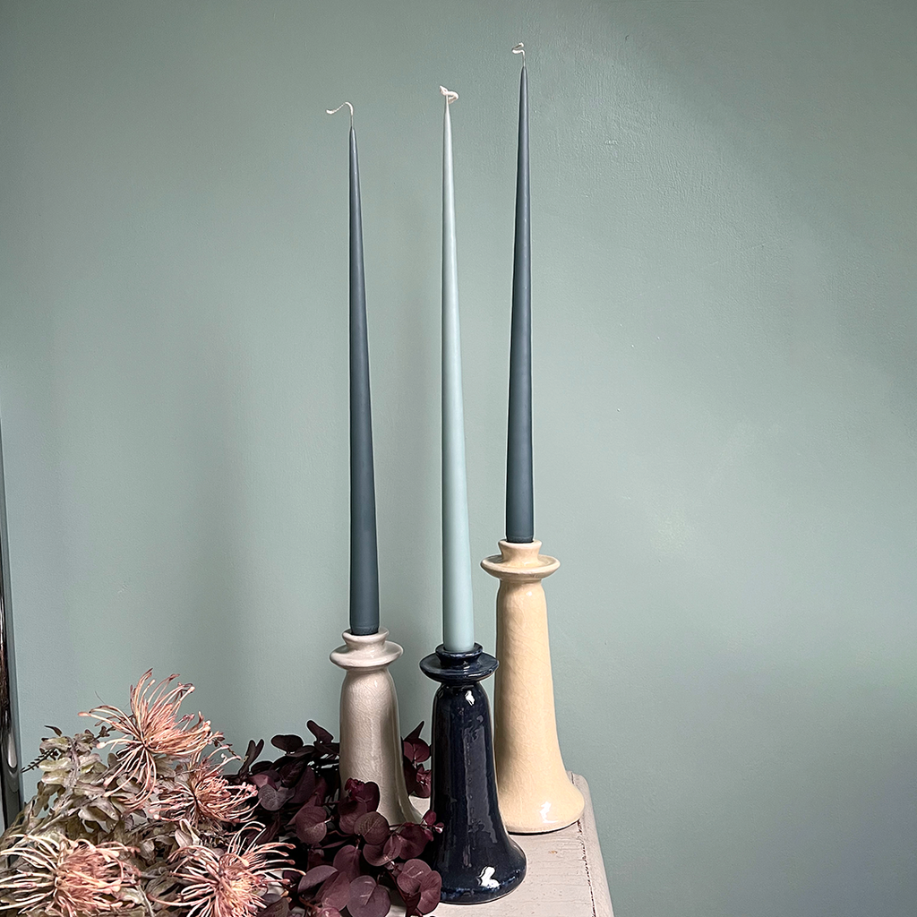 Pair of Tapered Candles. Stone Blue.