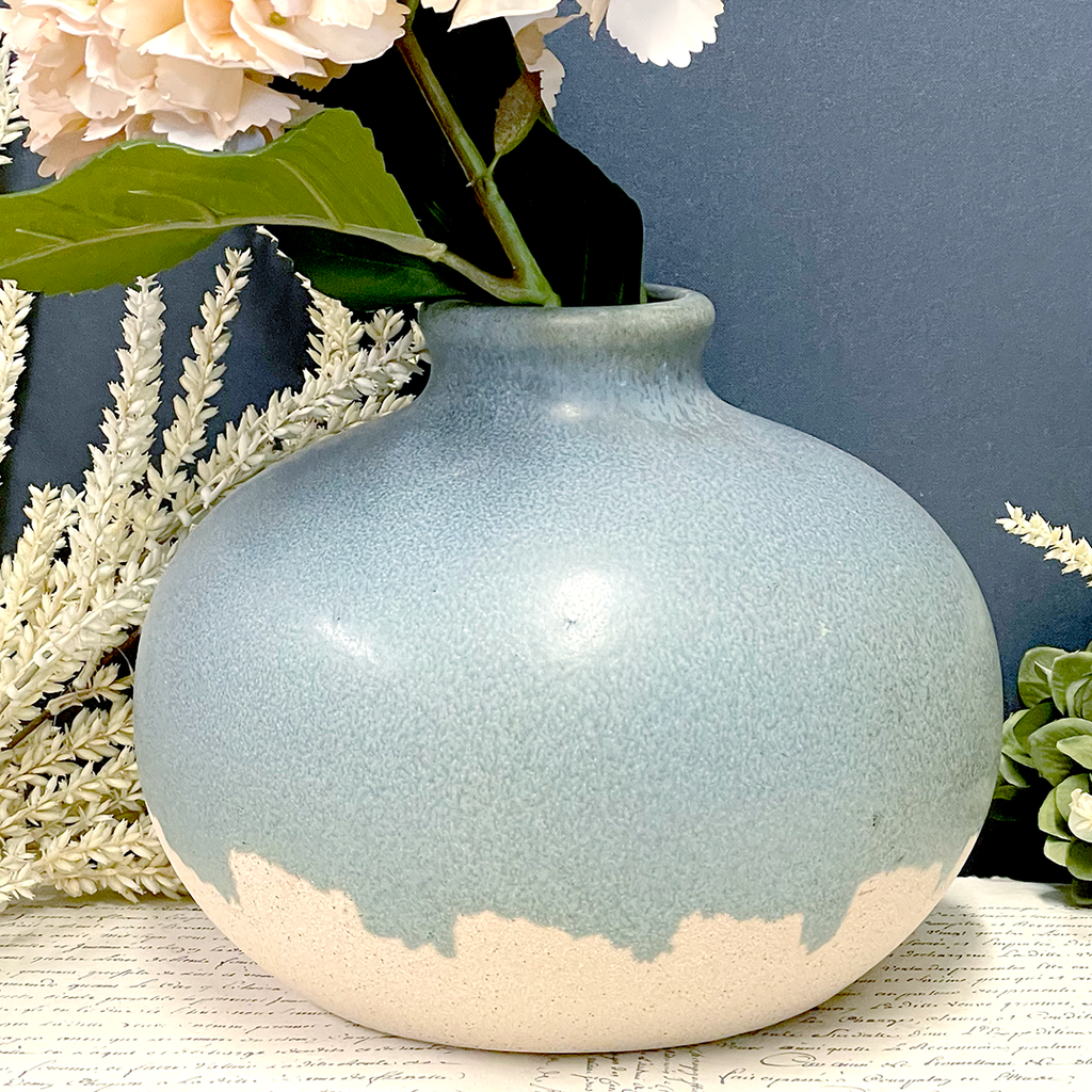 Rustic Blue Dipped Stem Vase.