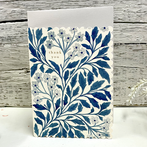 Blue Flora Thank You Card.