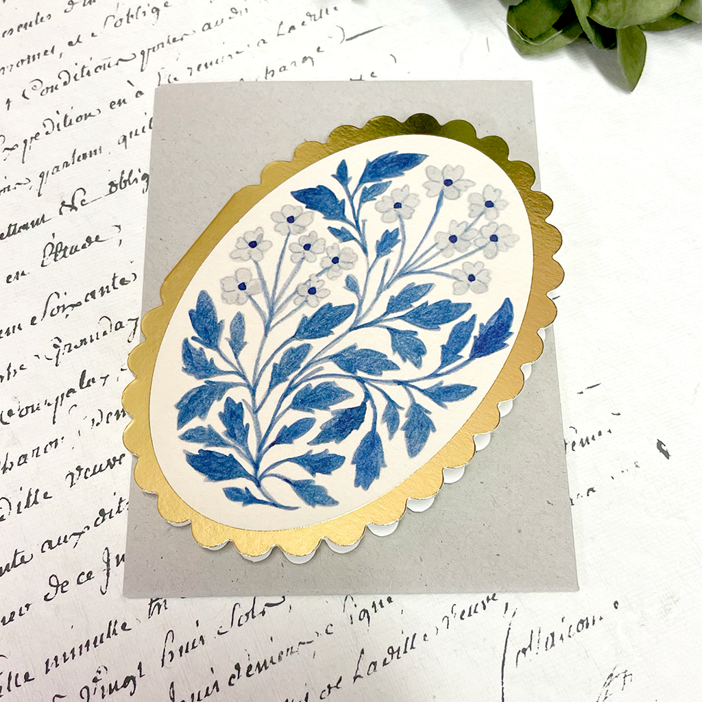 Blue Flora Mini Greetings Card.