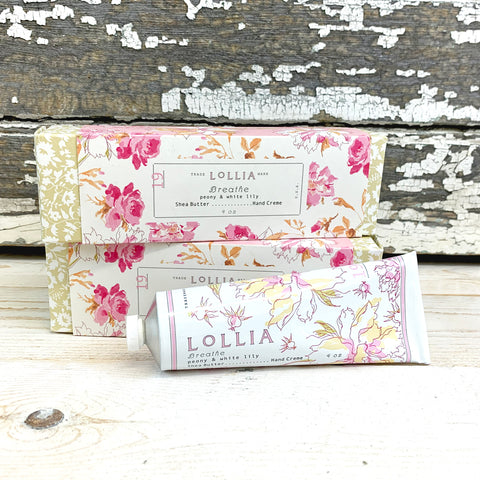 LOLLIA 'Breathe' Peony and White Lily Shea Butter Hand Creme.