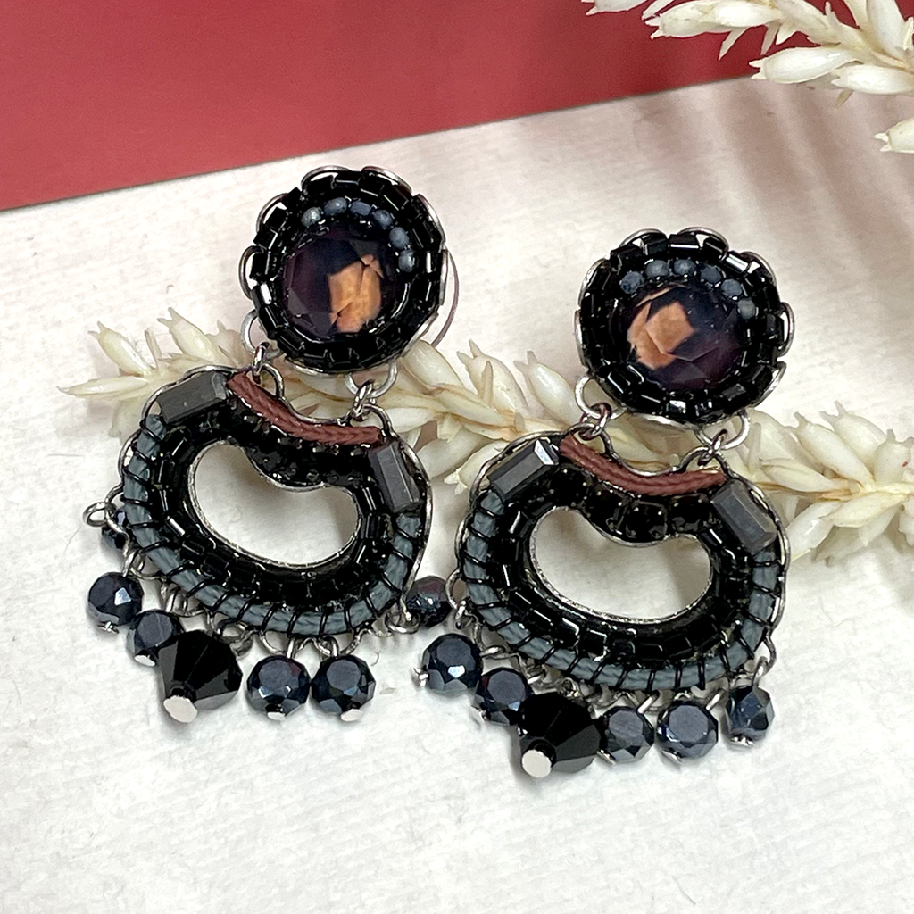 Dark Dimension Black Pendant Earrings by Ayala Bar.