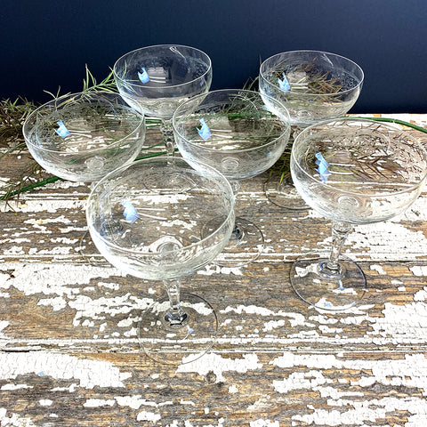 Champagne Saucers With Etched Pattern
