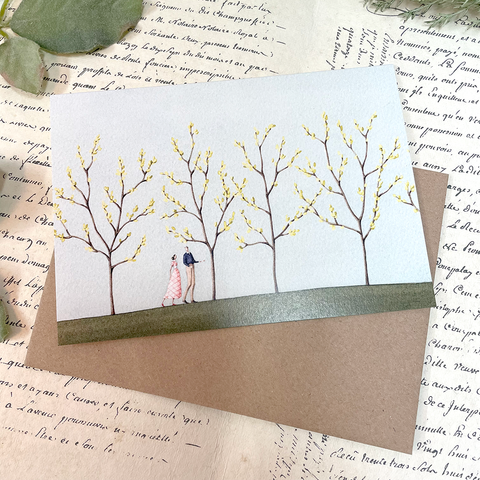 Laura Stoddart Card, Spring Walk Trees in Blossom.