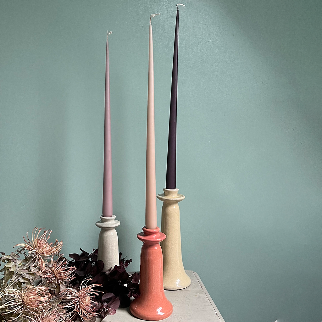 Pair of Tapered Candles. Mauve.