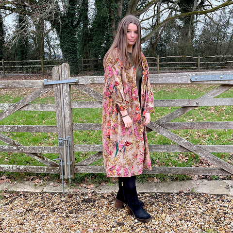 One Hundred Stars Antique Chintz Velvet Duster Coat