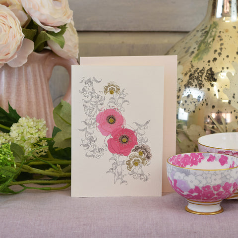 Elena Deshmukh Card, Embroidered Poppies.
