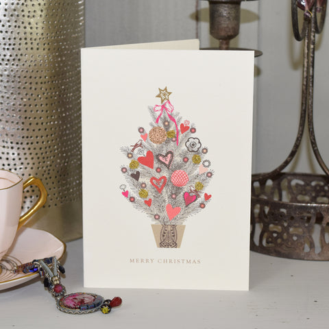 Elena Deshmukh Card, Merry Christmas. Conifer Tree.
