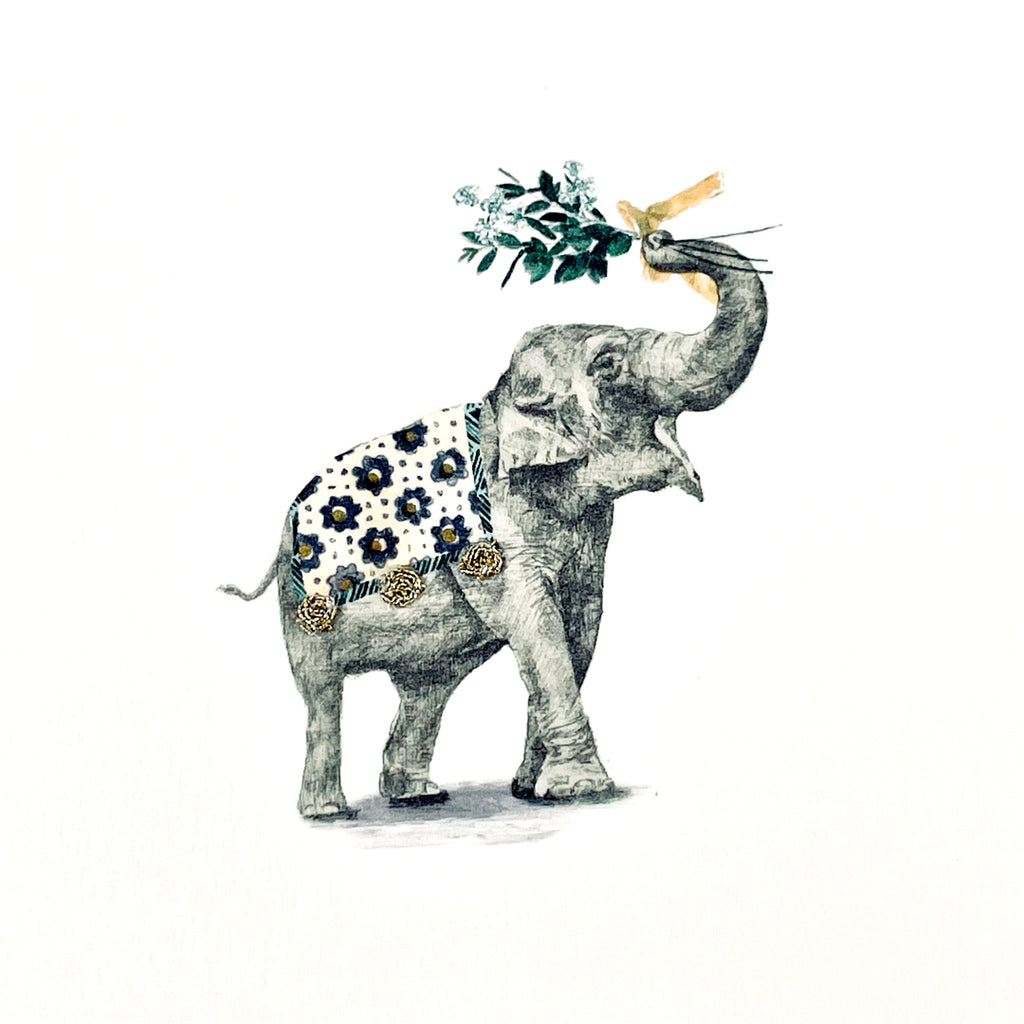 Elephant & Bouquet Card by Elena Deshmukh.