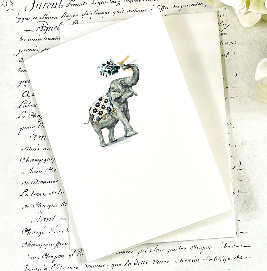 Elephant & Bouquet Card by Elena Deshmukh.