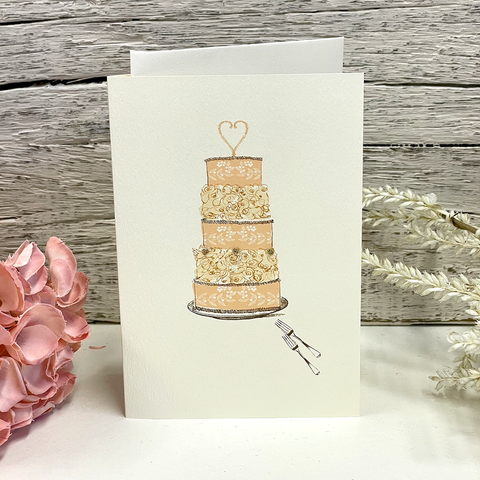 Gold Wedding Cake Card by Elena Deshmukh.
