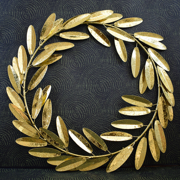 Metal Gold Wreath Antique Effect Gold Leaf Wreath Curated Living