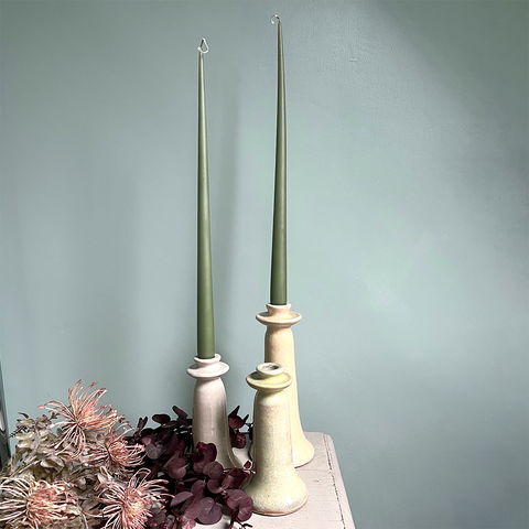 Pair of Tapered Candles. Eucalyptus.