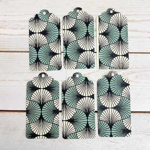 Handmade Gift Tags. Pale Green and Black Fans.
