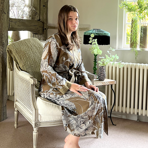 One Hundred Stars KEW Etched Floral Khaki Gown.