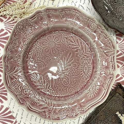 Large Round Dish. Old Rose.