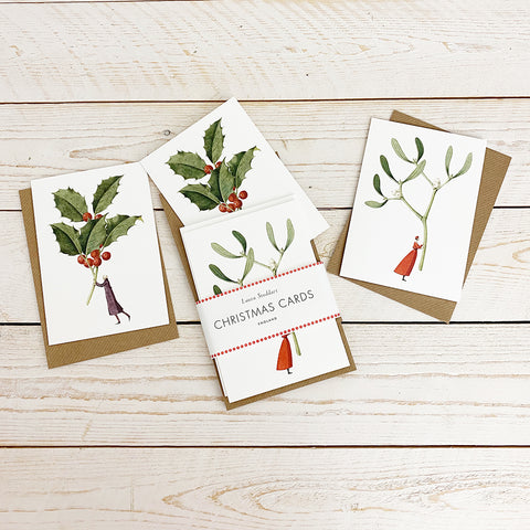 Laura Stoddart Christmas Cards, Mistletoe & Holly 10 Pack.