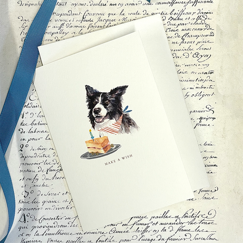 Greeting Card 'Border Collie and Cake' by Artist Elena Deshmukh